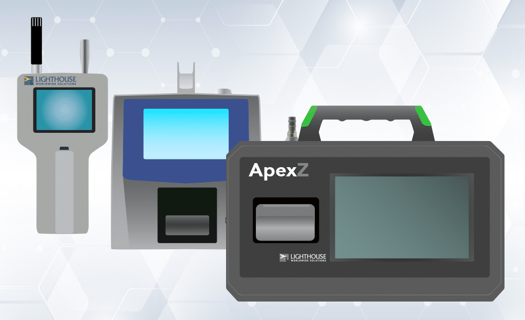 Illustration showing three types of airborne particle counters.