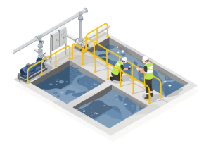 Illustration of a water treatment facility